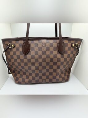 LOUIS VUITTON Neverfull PM Damier Ebene Tote Bag Red Interior